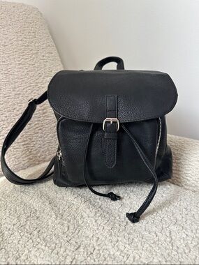 Black faux Leather Drawstring Backpack